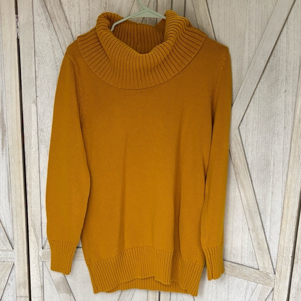 Pria Mustard Yellow 100% Cotton Cowl Neck Chunky Knit Sweater Large - Picture 1 of 8